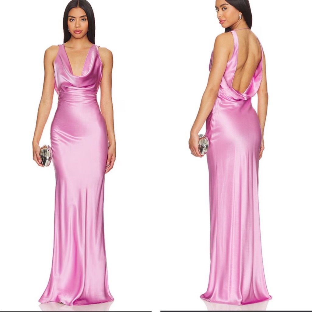 Michael Lo Sordo Silk Drape Front Maxi Dress Pink Us 8 Formal Wedding Guest — image 2 of 8